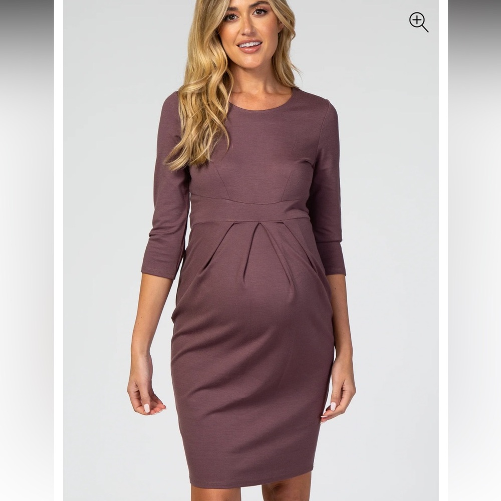 PINKBLUSH | Purple 3/4 Sleeves Front Pleated Maternity Dress